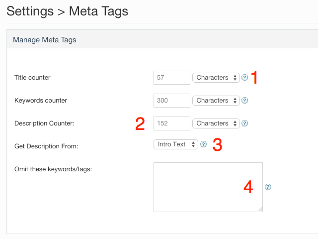 metatags settings